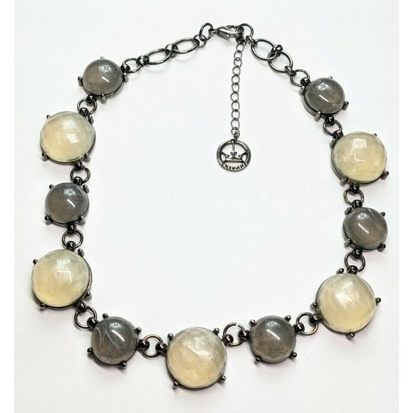 Trifari Jewelry - Trifari Gunmetal Gray Cabachon Faux Stone Statement Necklace